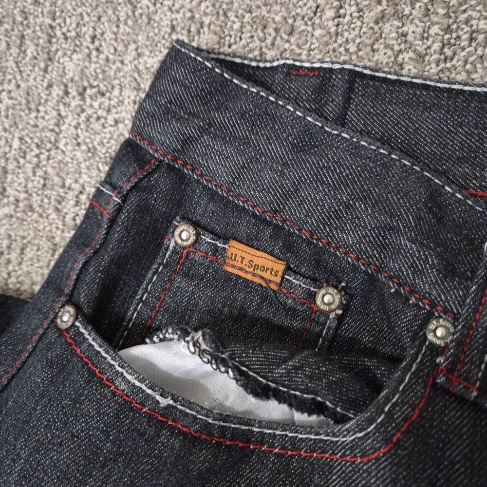 Vintage Skater Wide Leg Jeans 46x32 UT Sports Dark Wash Baggy Embroidered Y2K - Picture 7 of 9